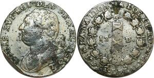 O8347 Rare Constitution 12 deniers Louis XVI an 4 1792 T. Saumur var lég basse