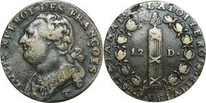 O8348 Rare France Constitution 2 Sols Louis XVI François An 4 1792 T Nantes