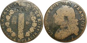 O8350 Rare France Constitution 2 Sols Louis XVI François An 4 1792 I Limoges