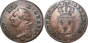 O8354 France Sol Louis XVI 1791 B Rouen 2nd Sem ->Make offer