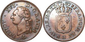 O8356 Rare France R2 Sol Louis XVI 1787 H La Rochelle ->Make offer