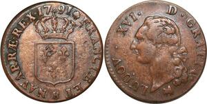 O8361 Rare France Sol Louis XVI 1791 B Rouen 2nd sem ->Make offer