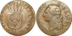 O8382 Inedit France Sol Louis XVI 1791 AA Metz 2nd sem Métal de cloche ->Make offer