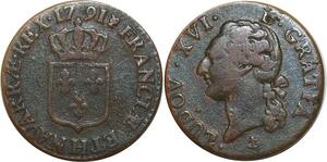 O8402 Rare France R2 1/2 Sol Louis XVI 1791 H La Rochelle ->M offre