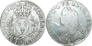 O8421 Rare France Ecu Louis XV br oliviers 1728 C Caen Argent ->Make offer
