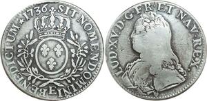 O8422 Rare France Ecu Louis XV br oliviers 1736 E Tours Argent ->Make offer