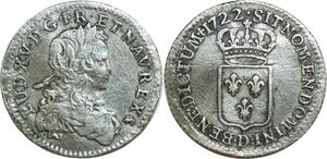 O8431 Rare France 1/6 Ecu de France Louis XV 1722 D Lyon Argent ->Make offer