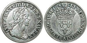 O8479 France Rare R2 1/12 Ecu Louis XIII 2eme p Warin 1643 Point Argent TTB+/SUP