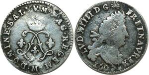 O8480 France Rare 4 Sols aux 2 L Louis XIV 1692 M Toulouse Argent ->Make offer