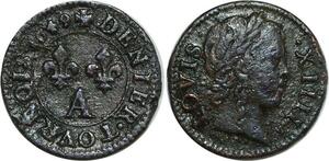 O8519 France Denier Tournois Louis XIV 1649 ->Make offer