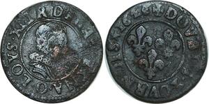 O8522 Rare France R2 Double Tournois Louis XIII 1626 O Riom TTB ->Make offer