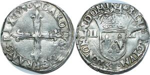 O8533 Rare France 1/4 Ecu Charles X Cardinal Bourbon 1590 T Nantes Argent ->M offre