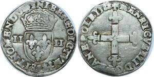 O8541 Rare France Fauté 1/4 Ecu Henri III Menricvs 1588 L Bayonne Argent ->M offre