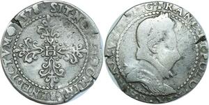 O8542 Rare France Demi Franc au Col Plat Henri III 1578 B Rouen Argent ->M offre