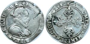 O8546 Rare France demi-franc Henri III col plat 1587 S Troyes Argent ->M offre