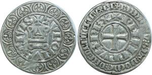 O8567 Rare Gros Tournois à l&#039;O Rond Philippe IV Le Bel 1285 1314 Sautoir Argent