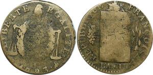 O8573 Rare France Convention 1/2 Sol Balances Louis XVI 1793 H La Rochelle ->Make offer