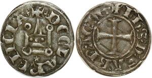 O8583 Rare France Denier Tournois Achaïe Philippe de Savoie Corinthe 1301-1307 Argent