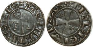 O8595 Rare France Denier Meaux Etienne Chapelle 1161-1171 Stephanus EPC