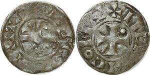 O8604 Rare France Denier Champagne Comté de Troyes 1060 Henri Ier Variété soleil Argent