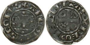 O8611 Tres Rare France Denier var Reo Champagne Reims Guillaume Ier 1210 Reims