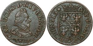 O8618 Rare France Liard Ardennes Arches Charleville Charles I de Gonzague 1609 SUP