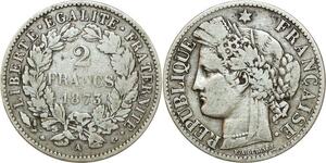 O8652 France 2 Francs Cérès 1873 A Paris Argent ->Make offer