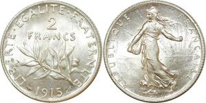O8668 Rare France 2 Franc Semeuse 1915 Argent FDC !!!! ->Make offer