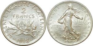 O8671 France 2 Franc Semeuse 1918 Argent FDC !!!! ->Make offer