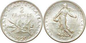 O8673 France 2 France Semeuse 1920 Argent FDC !!!! ->Make offer