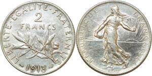 O8675 Rare France 2 France Semeuse 1913 Argent SUP ->Make offer