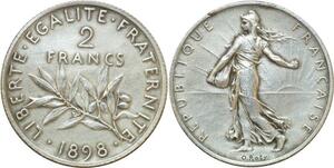 O8681 Rare France 2 France Semeuse 1898 Flan Mat Argent SPL->Make offer