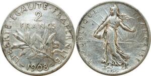 O8683 France 2 France Semeuse 1908 Argent ->Make offer