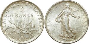 O8689 Rare France 2 Francs Semeuse 1914 C Castelsarrasin Argent Silver SPL ->M offre