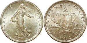O8690 Rare France 2 Francs Semeuse 1914 C Castelsarrasin Argent Silver SPL ->M offre