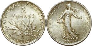 O8691 Rare France 2 Francs Semeuse 1914 C Castelsarrasin Argent Silver FDC -&gt;M offre