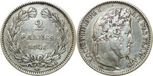 O8699 Rare France 2 Francs Louis-Philippe 1846 A Paris Argent ->Make offer