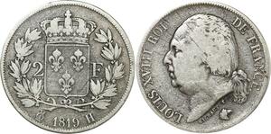 O8708 Rare France 2 Francs Louis XVIII 1819 H La Rochelle Argent Silver ->M offre