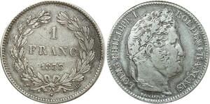 O8765 France 1 Franc Louis-Philippe 1833 BB Strasbourg Argent ->Make offer