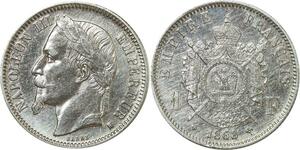 O8771 Rare France 1 Franc Napoléon III 1868 BB Strasbourg Argent SUP ++++ SPL