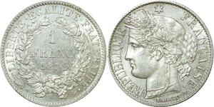 O8788 Rare France 1 Franc Cérès 1872 A Paris Argent SPL ++++ ->Make offer