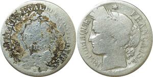 O8795 Rare France 1 Franc Cérès 1851 K Bordeaux Argent ->Make offer