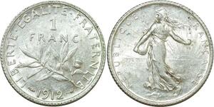 O8797 Rare France 1 Franc Semeuse 1912 Argent SPL +++++ ->Make offer
