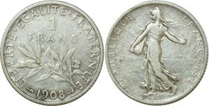 O8802 France 1 Franc Semeuse 1908 Argent ->Make offer