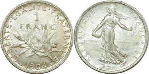 O8813 Rare France 1 Franc Semeuse 1904 Argent SUP ->Make offer