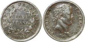 O8853 Rare France 1/2 Franc Napoléon I er 1813 A Paris Argent Silver SUP