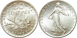 O8860 France 50 Centimes Semeuse 1915 Argent FDC !! Un Bijou !!! ->M offre