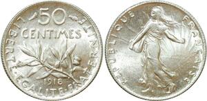 O8862 France 50 Centimes Semeuse 1918 Argent FDC !! Un Bijou !!! ->M offre