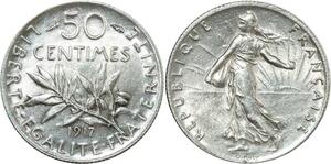 O8863 France 50 Centimes Semeuse 1917 Argent SPL->Make offer