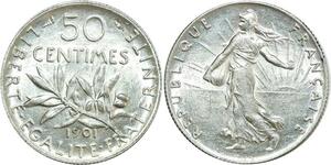 O8870 France 50 Centimes Semeuse 1901 Argent SUP + ->Make offer